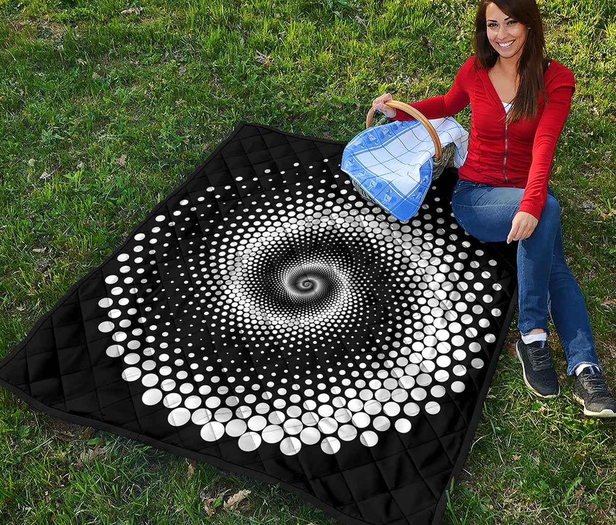 Black And White Spiral Dot Print Quilt