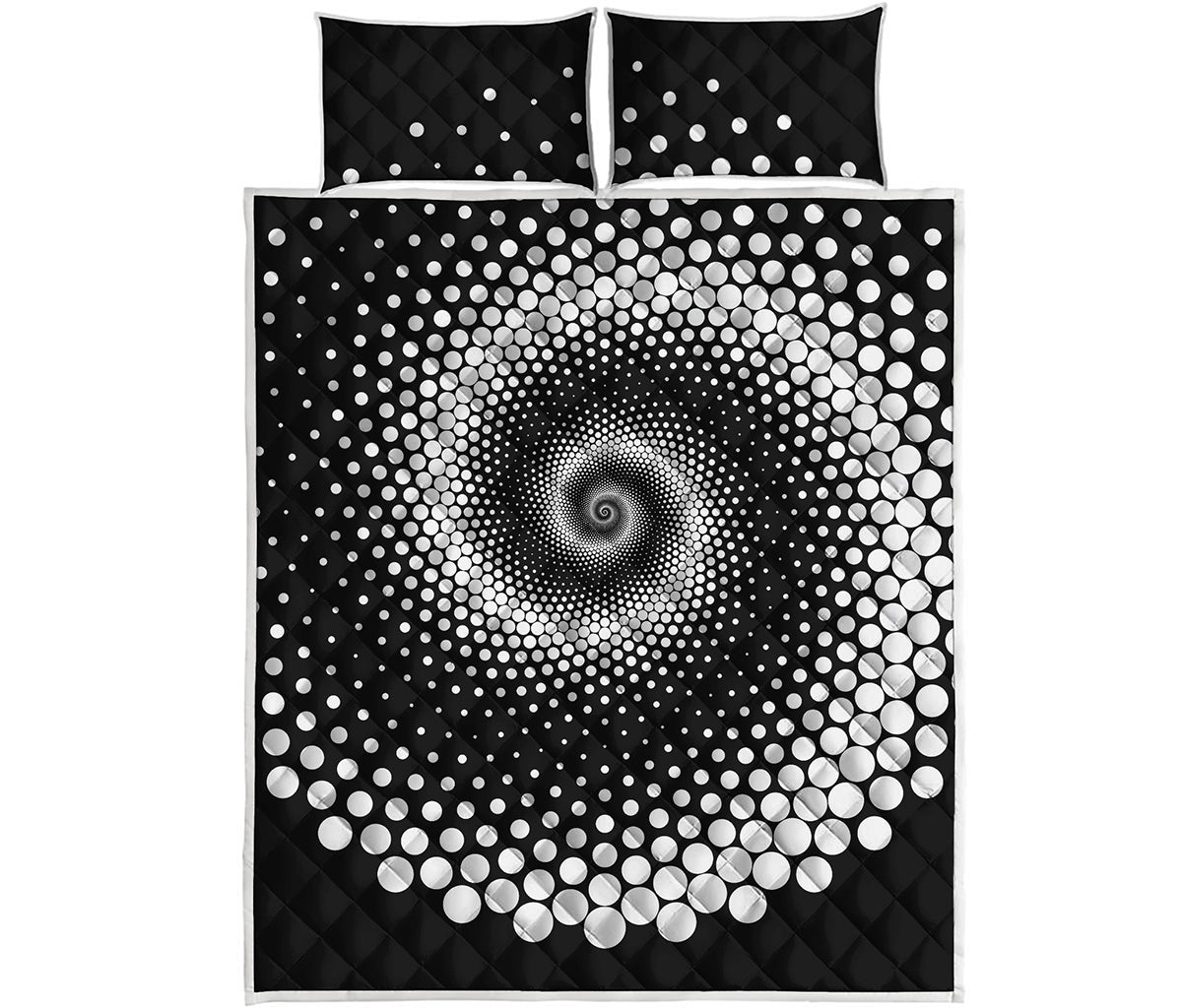 Black And White Spiral Dot Print Quilt Bed Set