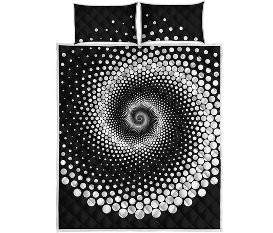 Black And White Spiral Dot Print Quilt Bed Set