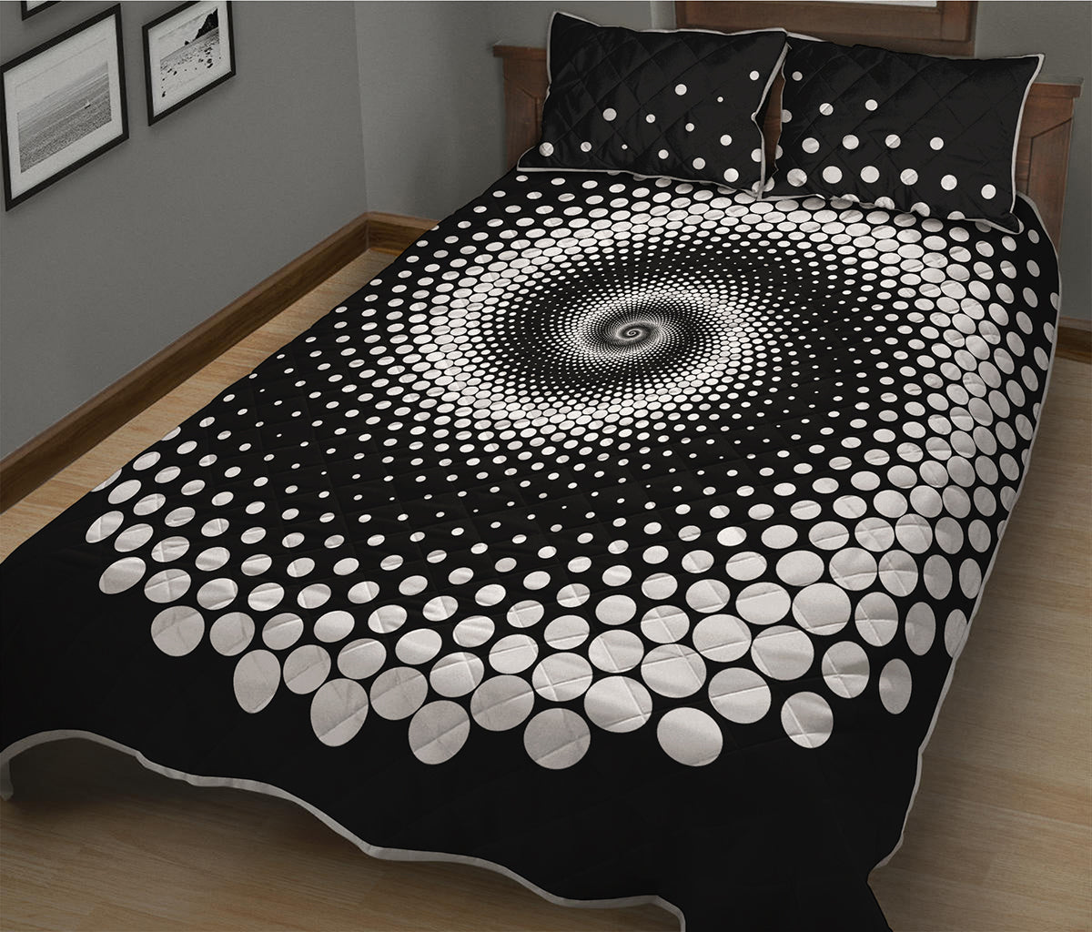 Black And White Spiral Dot Print Quilt Bed Set