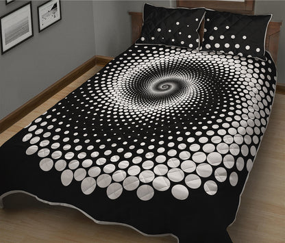 Black And White Spiral Dot Print Quilt Bed Set