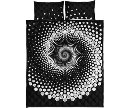 Black And White Spiral Dot Print Quilt Bed Set