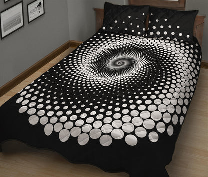 Black And White Spiral Dot Print Quilt Bed Set