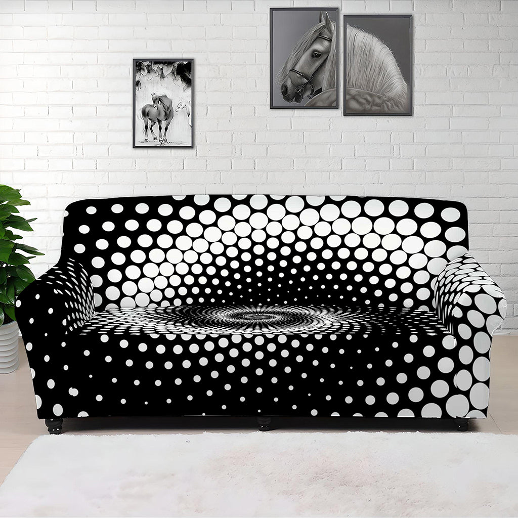 Black And White Spiral Dot Print Sofa Cover