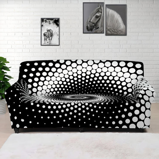 Black And White Spiral Dot Print Sofa Cover