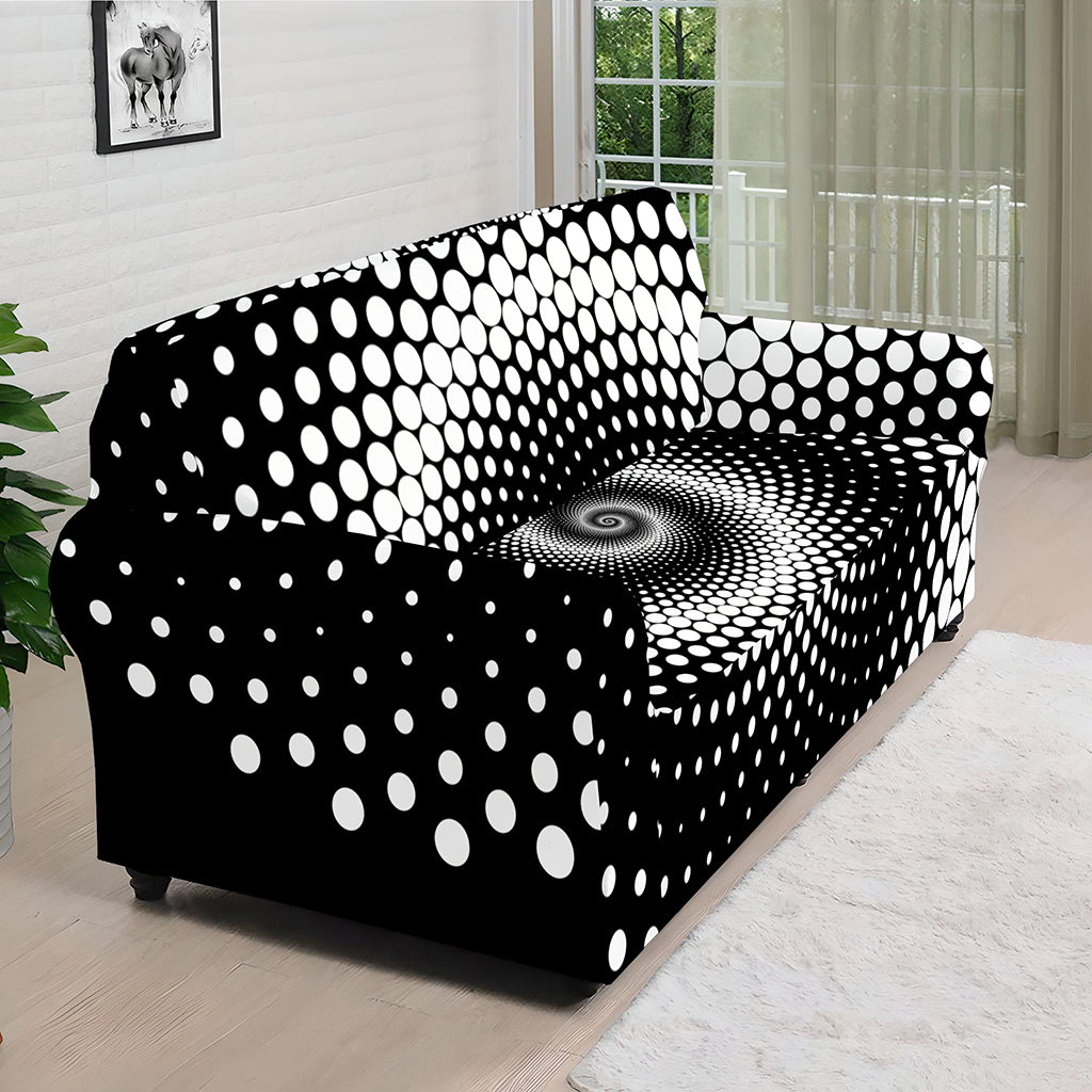 Black And White Spiral Dot Print Sofa Cover