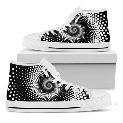 Black And White Spiral Dot Print White High Top Shoes