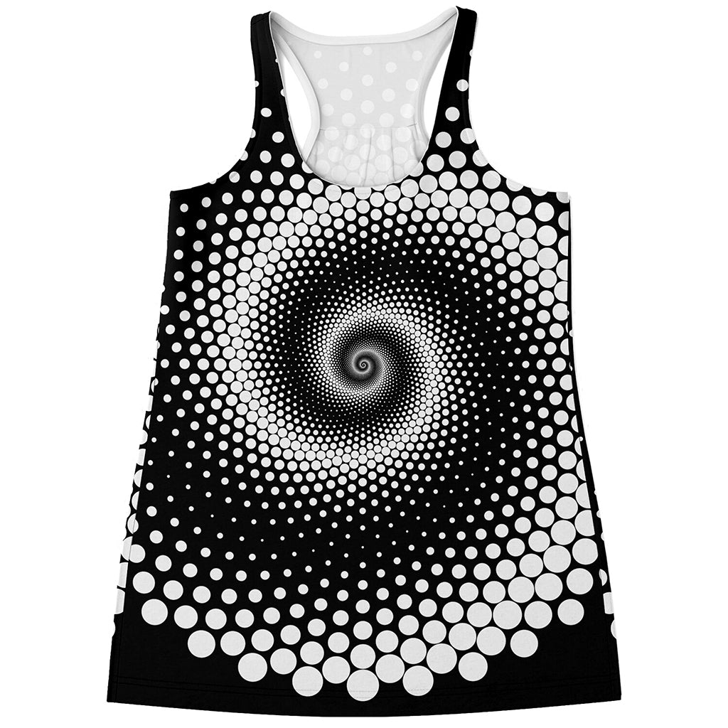 Black And White Spiral Dot Print Women's Racerback Tank Top