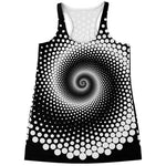 Black And White Spiral Dot Print Women's Racerback Tank Top