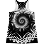 Black And White Spiral Dot Print Women's Racerback Tank Top