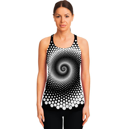 Black And White Spiral Dot Print Women's Racerback Tank Top
