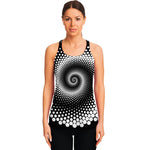 Black And White Spiral Dot Print Women's Racerback Tank Top
