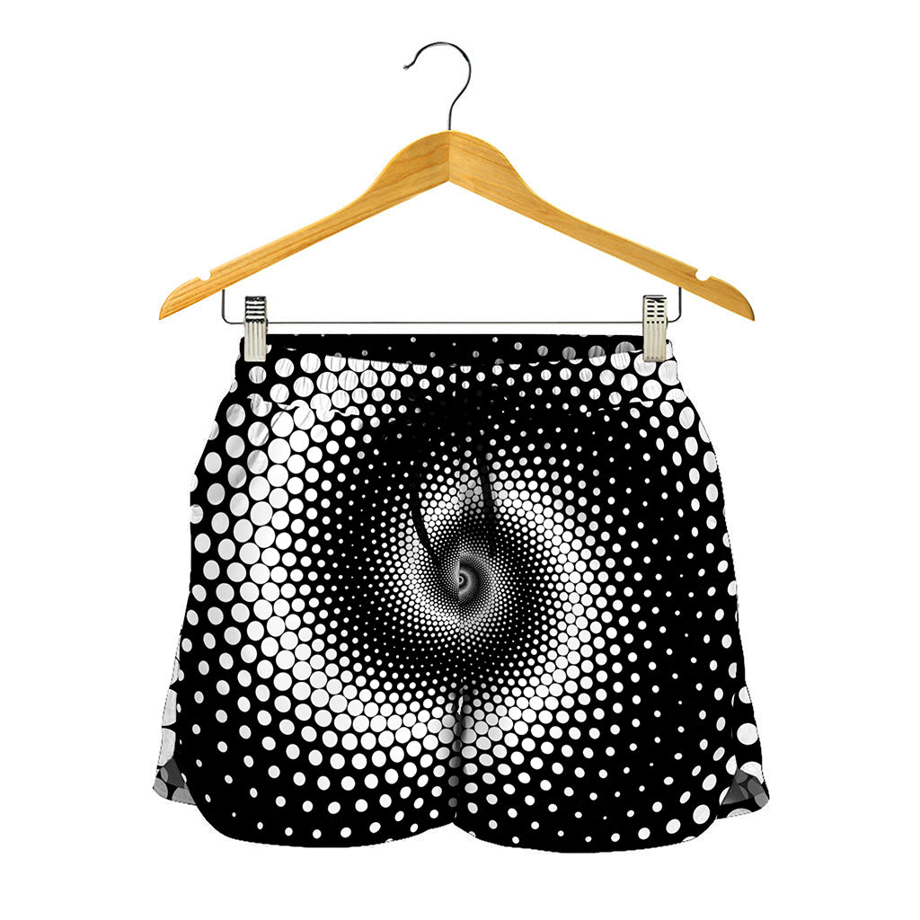 Black And White Spiral Dot Print Women's Shorts