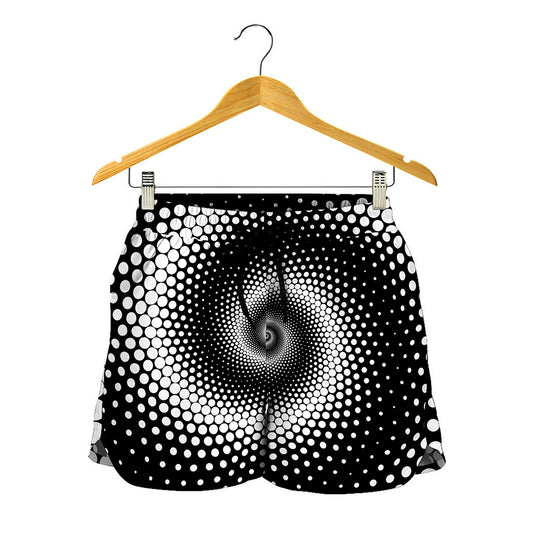 Black And White Spiral Dot Print Women's Shorts