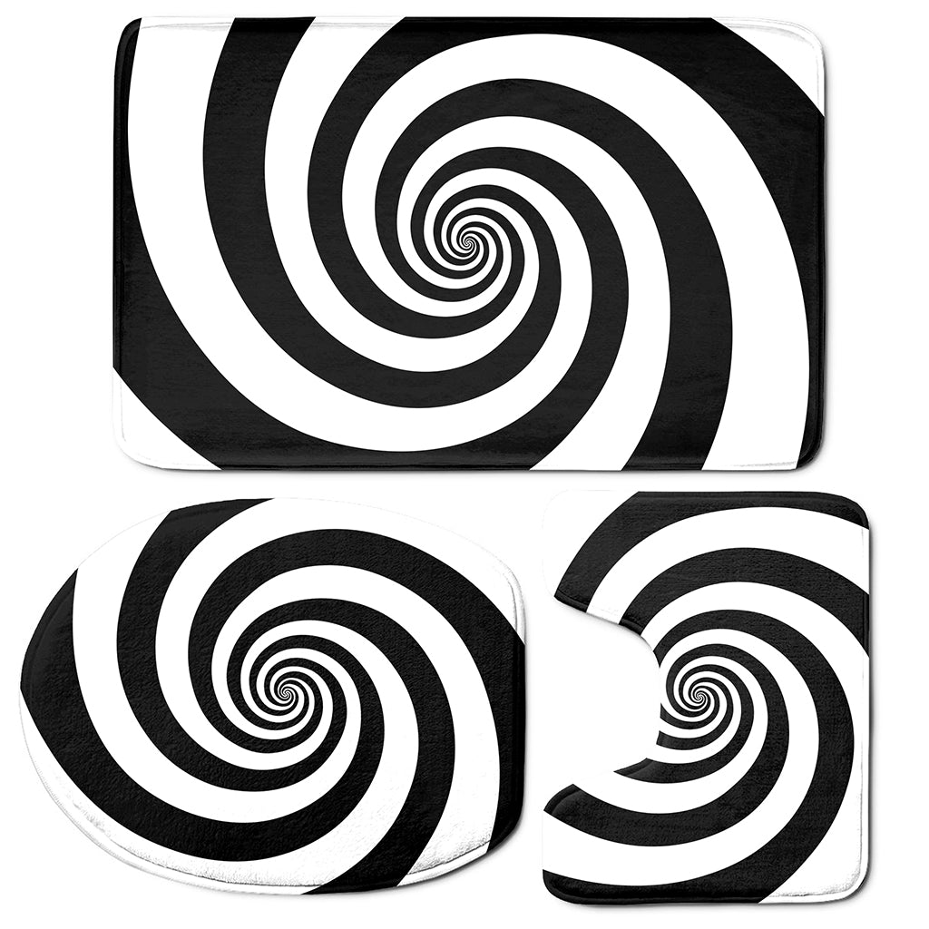 Black And White Spiral Illusion Print 3 Piece Bath Mat Set