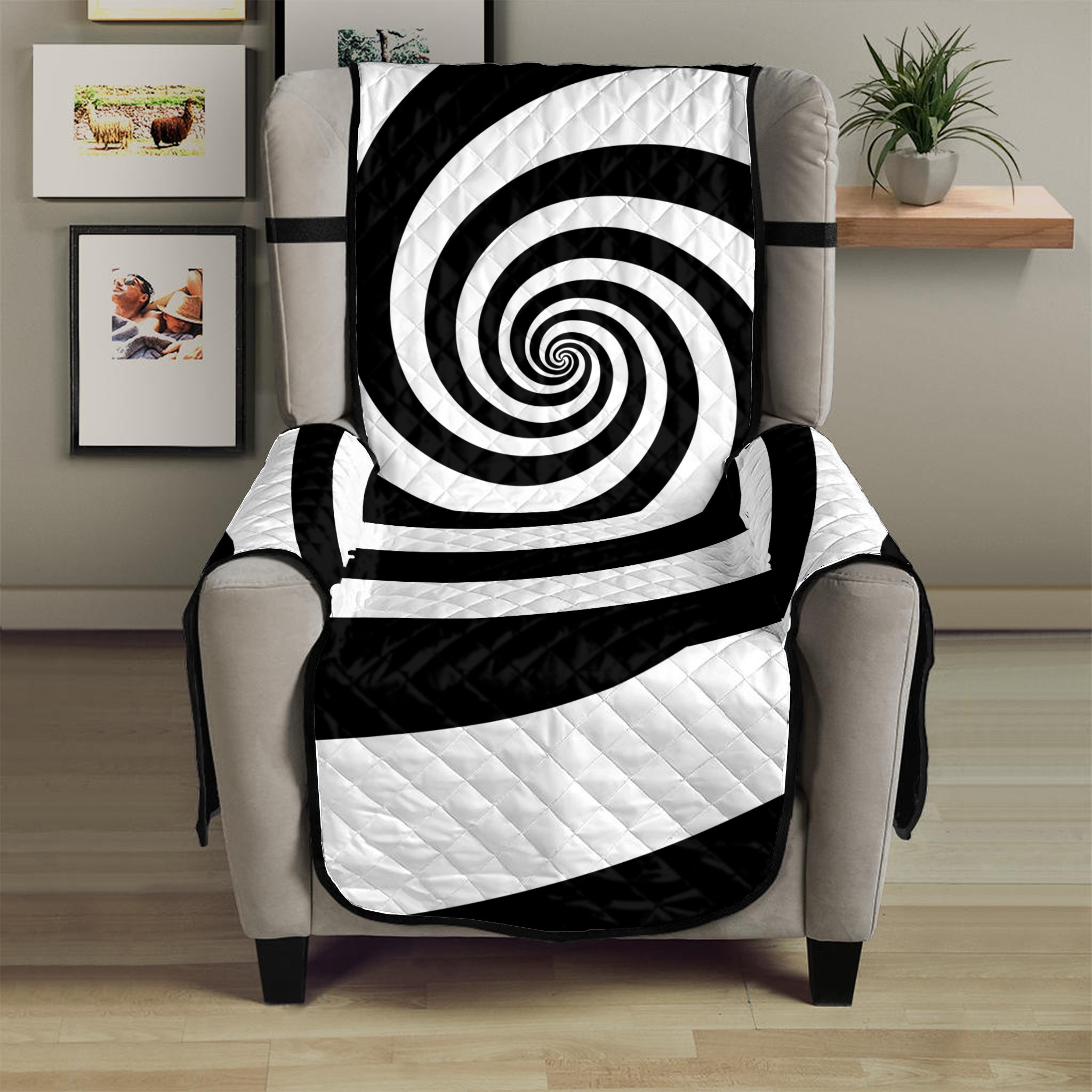 Black And White Spiral Illusion Print Armchair Protector