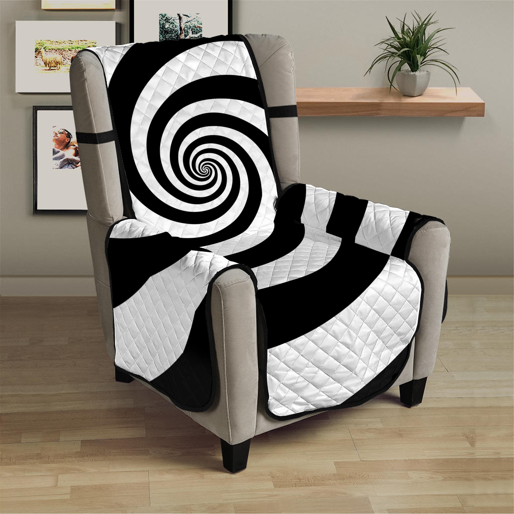 Black And White Spiral Illusion Print Armchair Protector