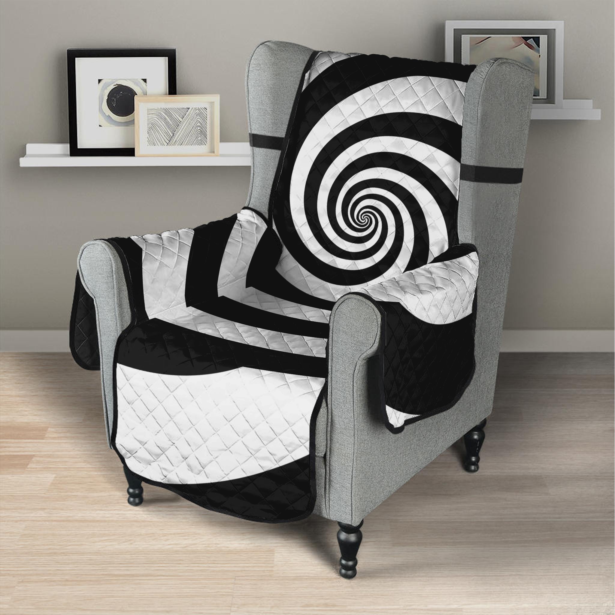 Black And White Spiral Illusion Print Armchair Protector