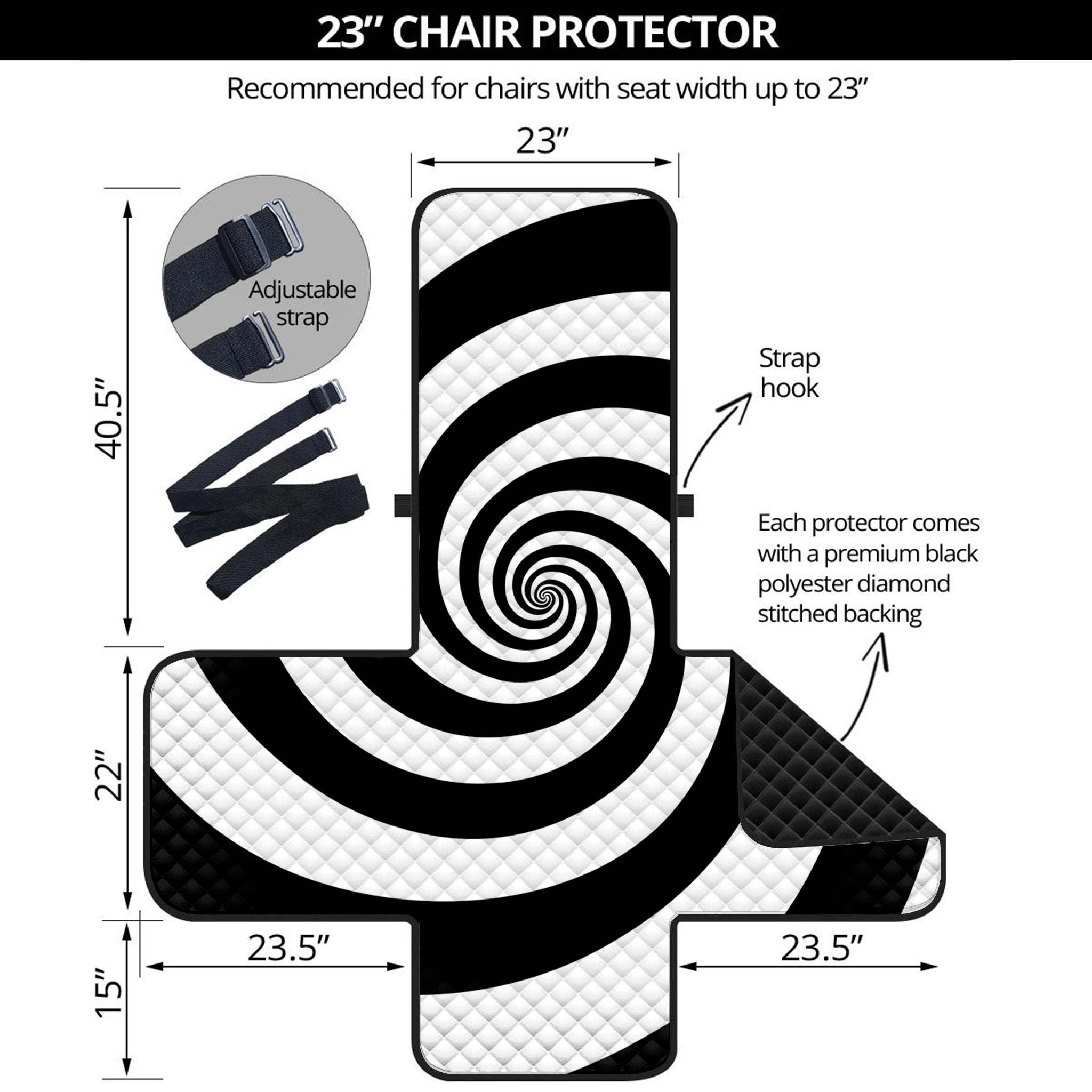 Black And White Spiral Illusion Print Armchair Protector