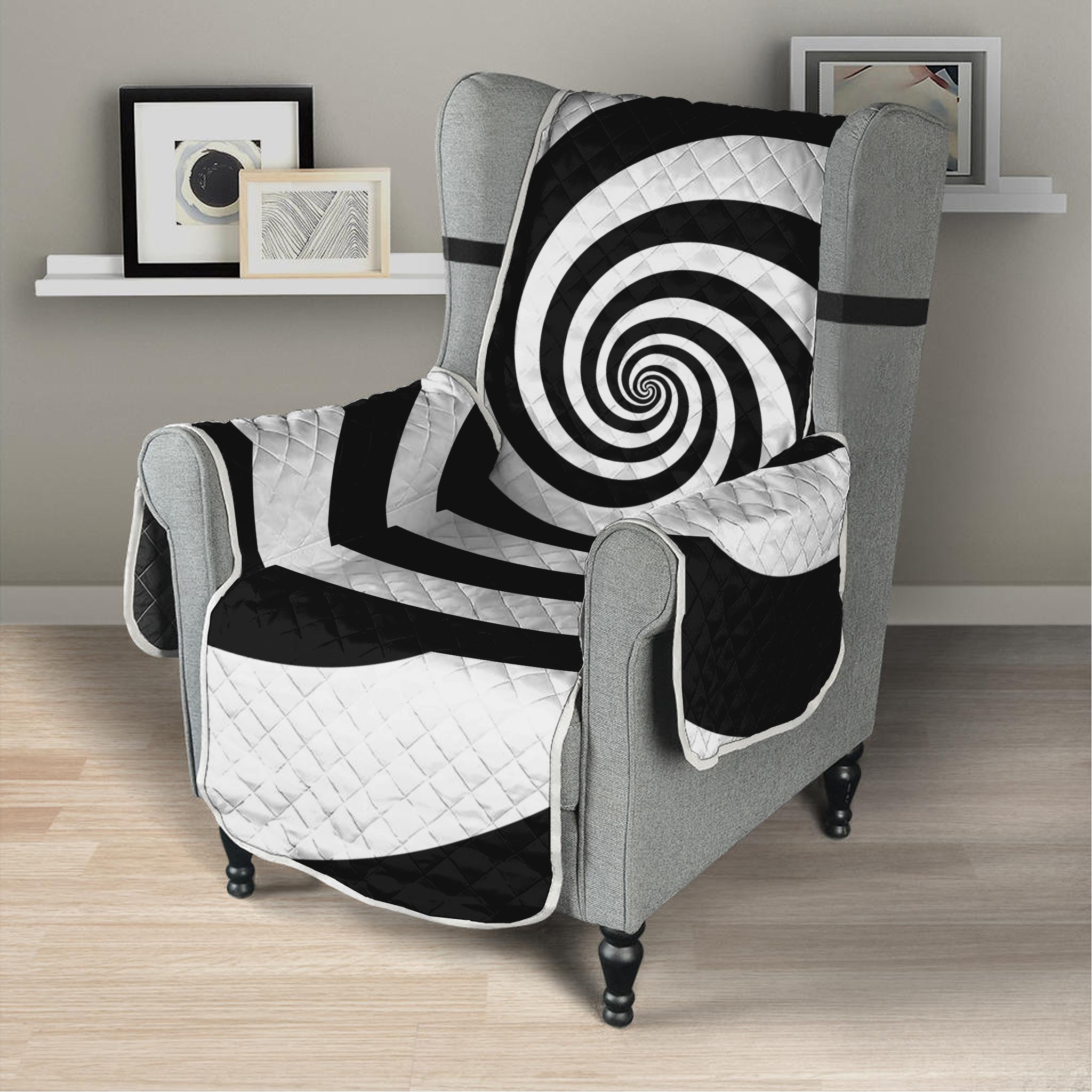 Black And White Spiral Illusion Print Armchair Protector