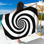 Black And White Spiral Illusion Print Beach Sarong Wrap