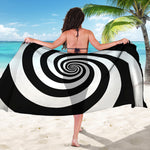 Black And White Spiral Illusion Print Beach Sarong Wrap