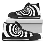 Black And White Spiral Illusion Print Black High Top Shoes