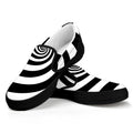 Black And White Spiral Illusion Print Black Slip On Sneakers