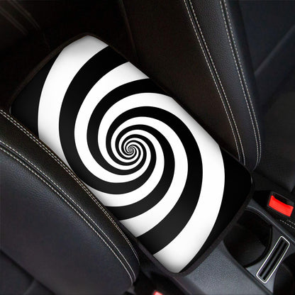 Black And White Spiral Illusion Print Car Center Console Cover