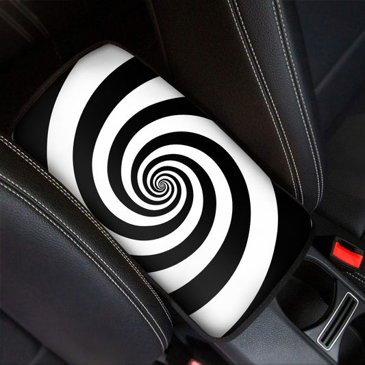 Black And White Spiral Illusion Print Car Center Console Cover