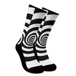 Black And White Spiral Illusion Print Crew Socks