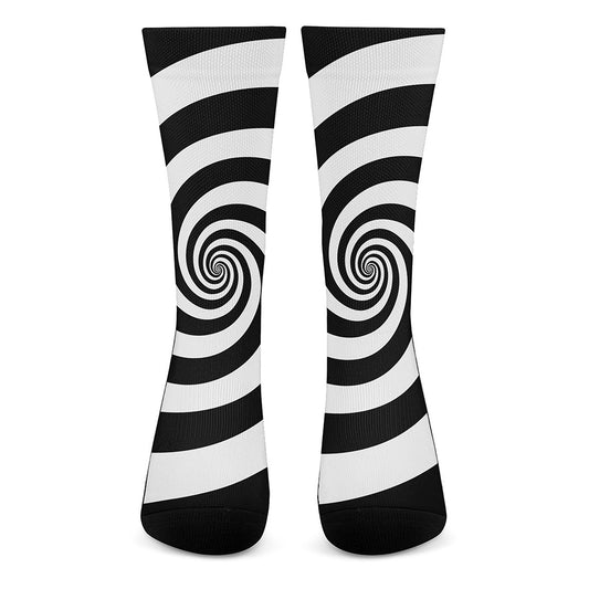 Black And White Spiral Illusion Print Crew Socks