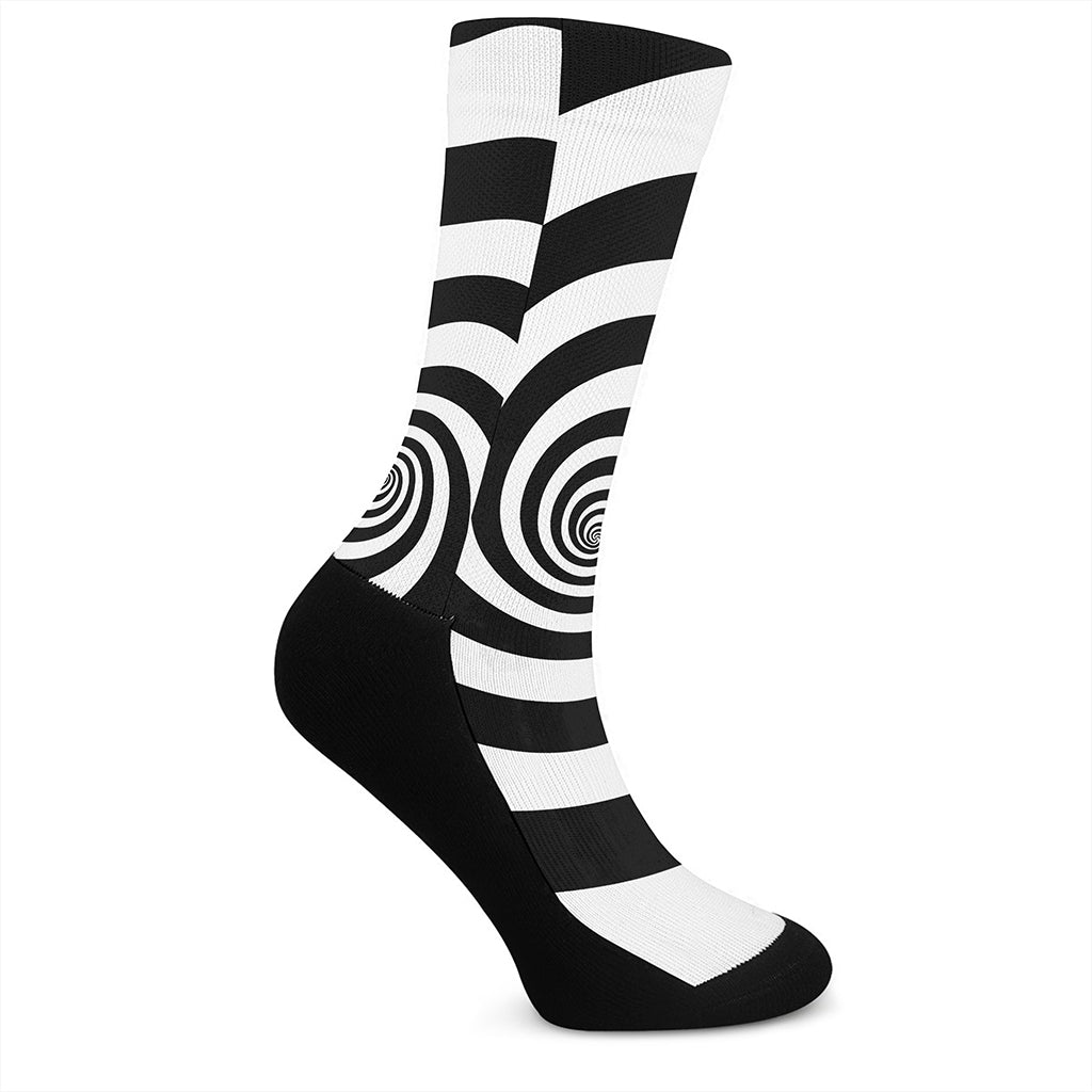 Black And White Spiral Illusion Print Crew Socks