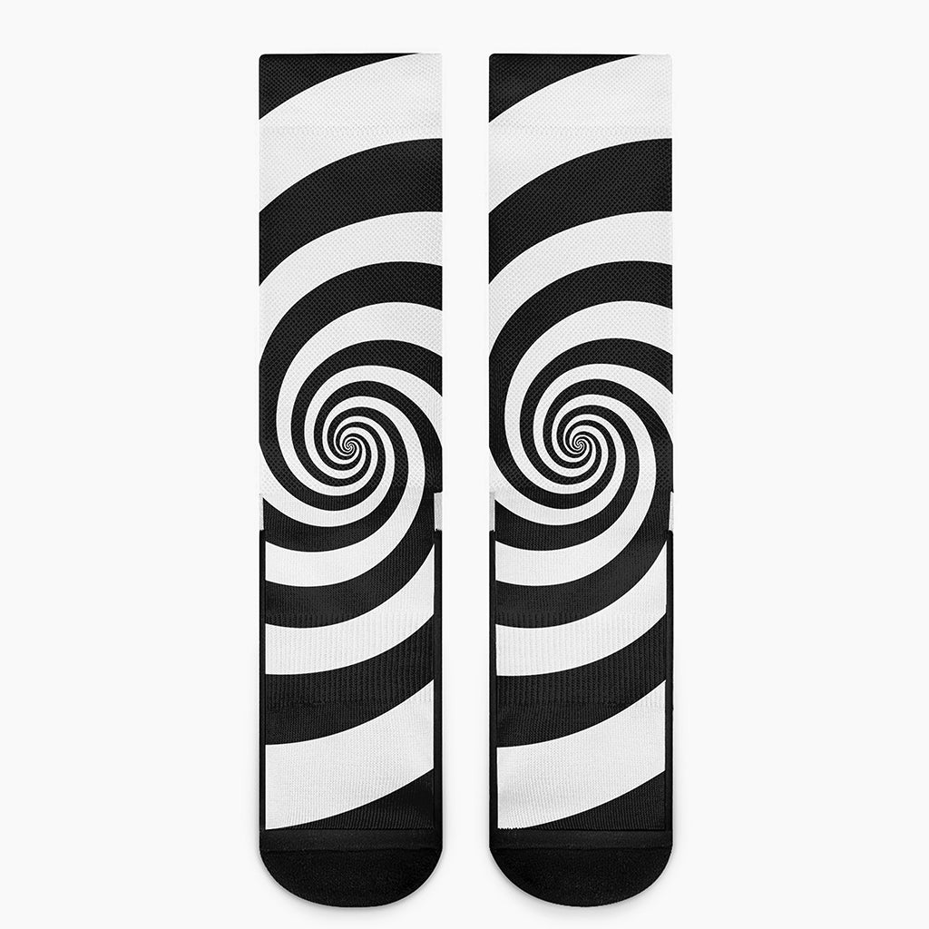 Black And White Spiral Illusion Print Crew Socks