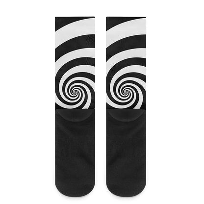 Black And White Spiral Illusion Print Crew Socks