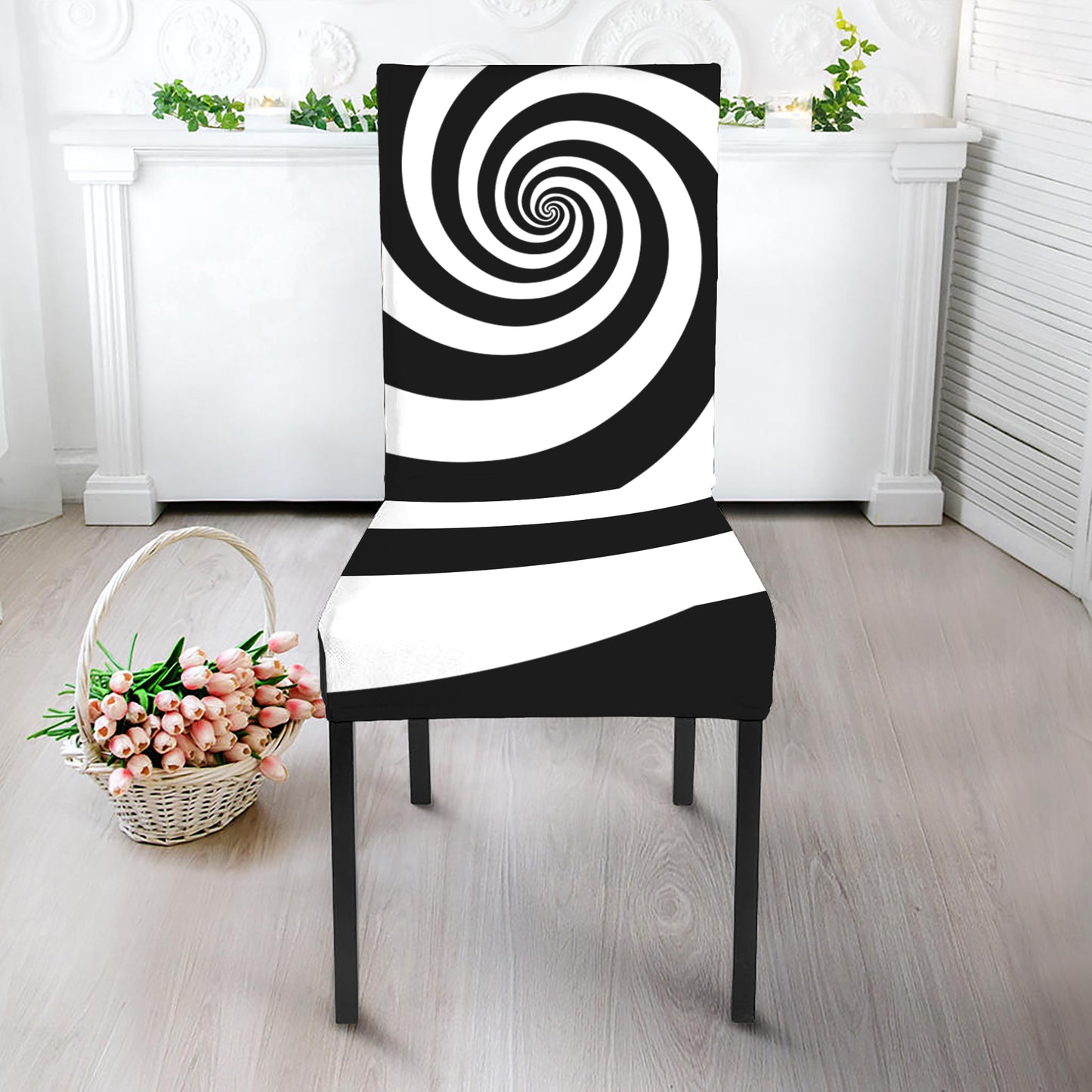 Black And White Spiral Illusion Print Dining Chair Slipcover