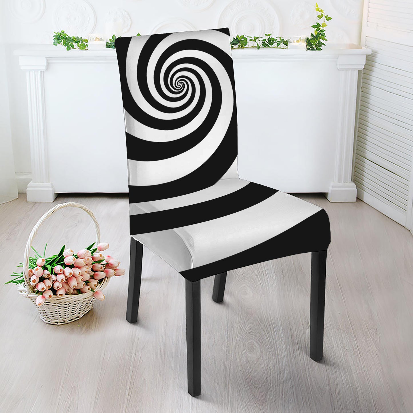 Black And White Spiral Illusion Print Dining Chair Slipcover