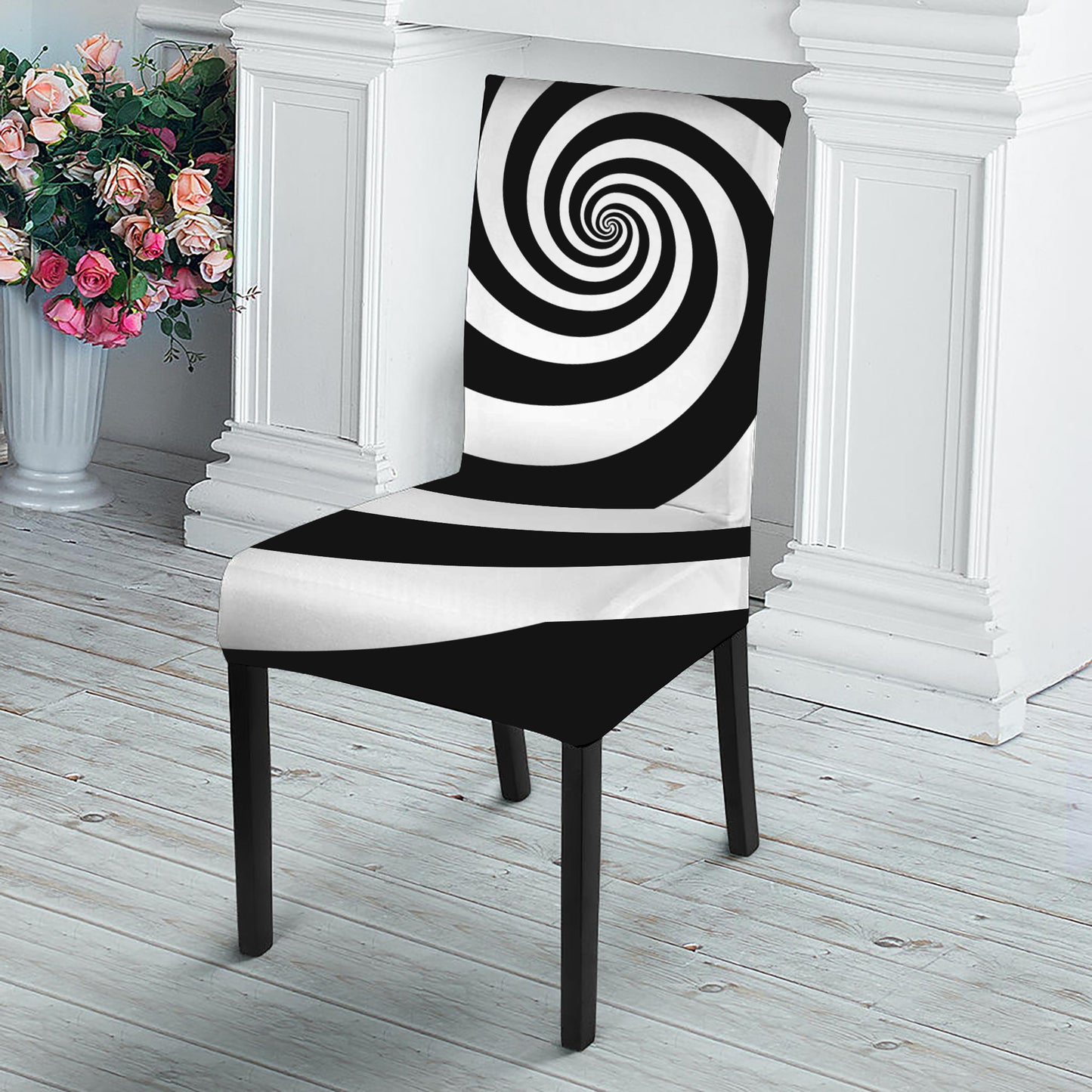 Black And White Spiral Illusion Print Dining Chair Slipcover