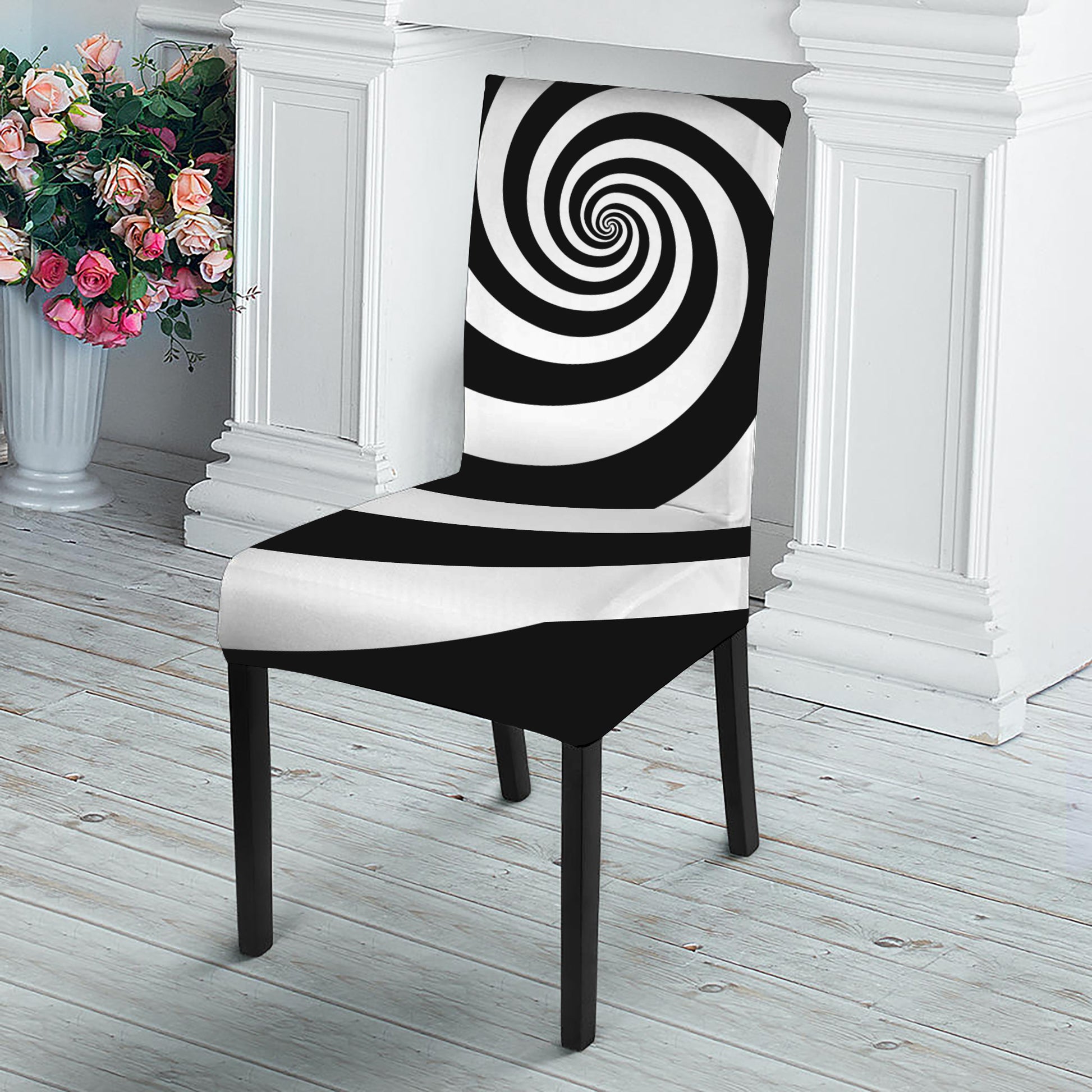 Black And White Spiral Illusion Print Dining Chair Slipcover