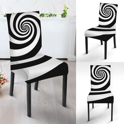 Black And White Spiral Illusion Print Dining Chair Slipcover