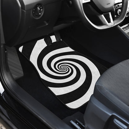 Black And White Spiral Illusion Print Front Car Floor Mats