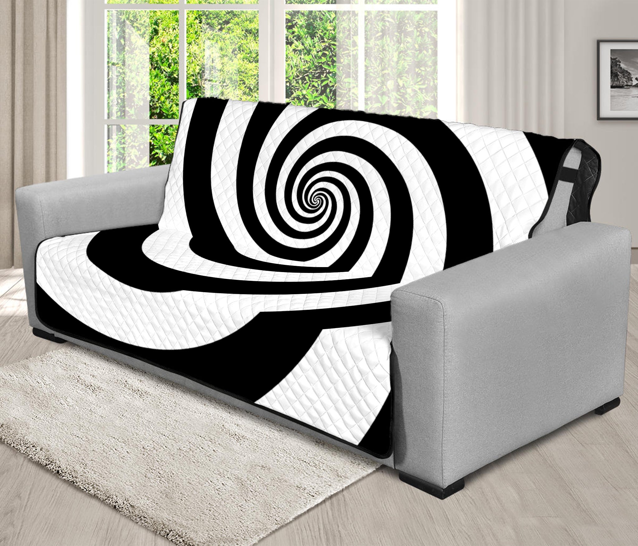 Black And White Spiral Illusion Print Futon Protector