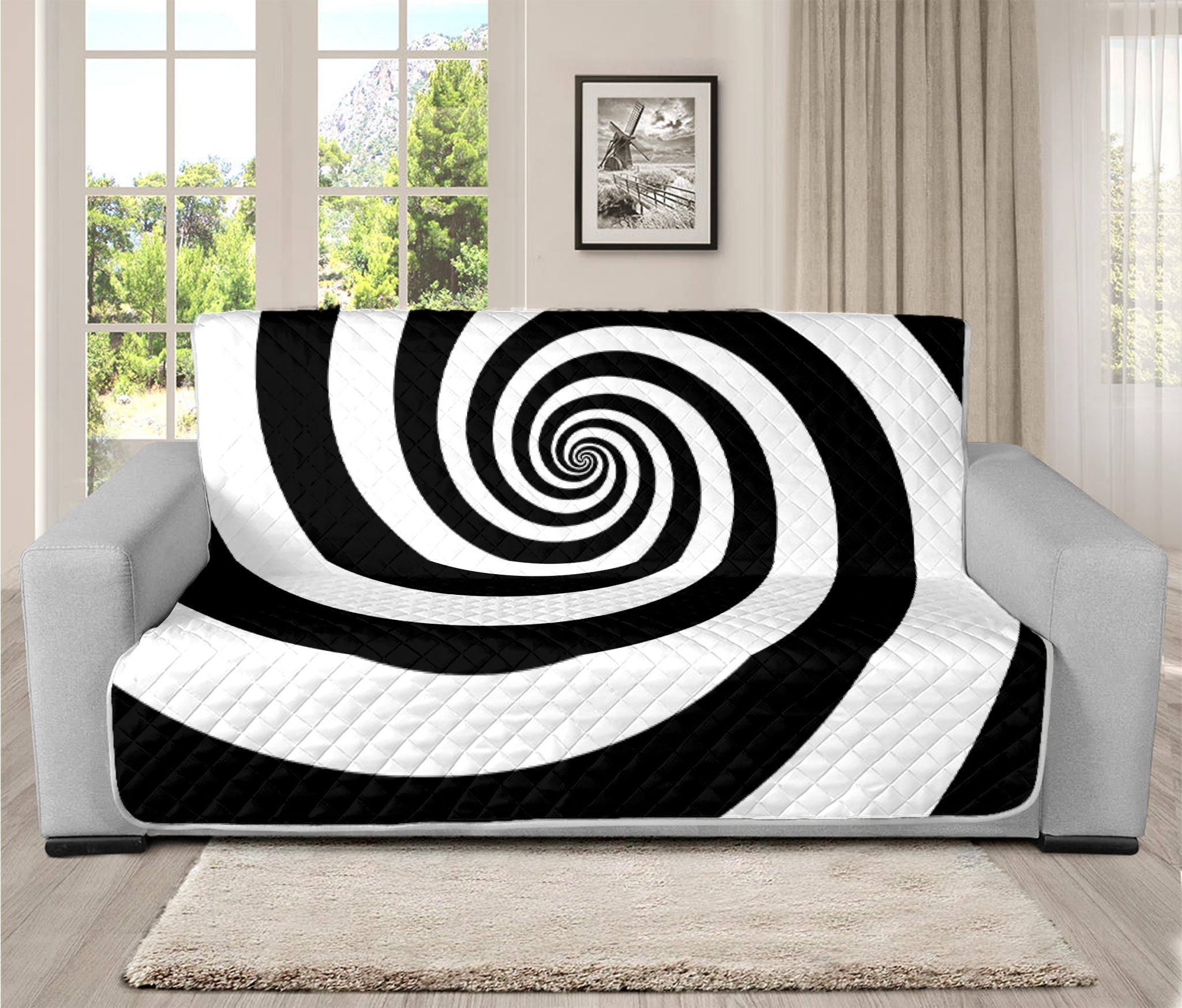 Black And White Spiral Illusion Print Futon Protector