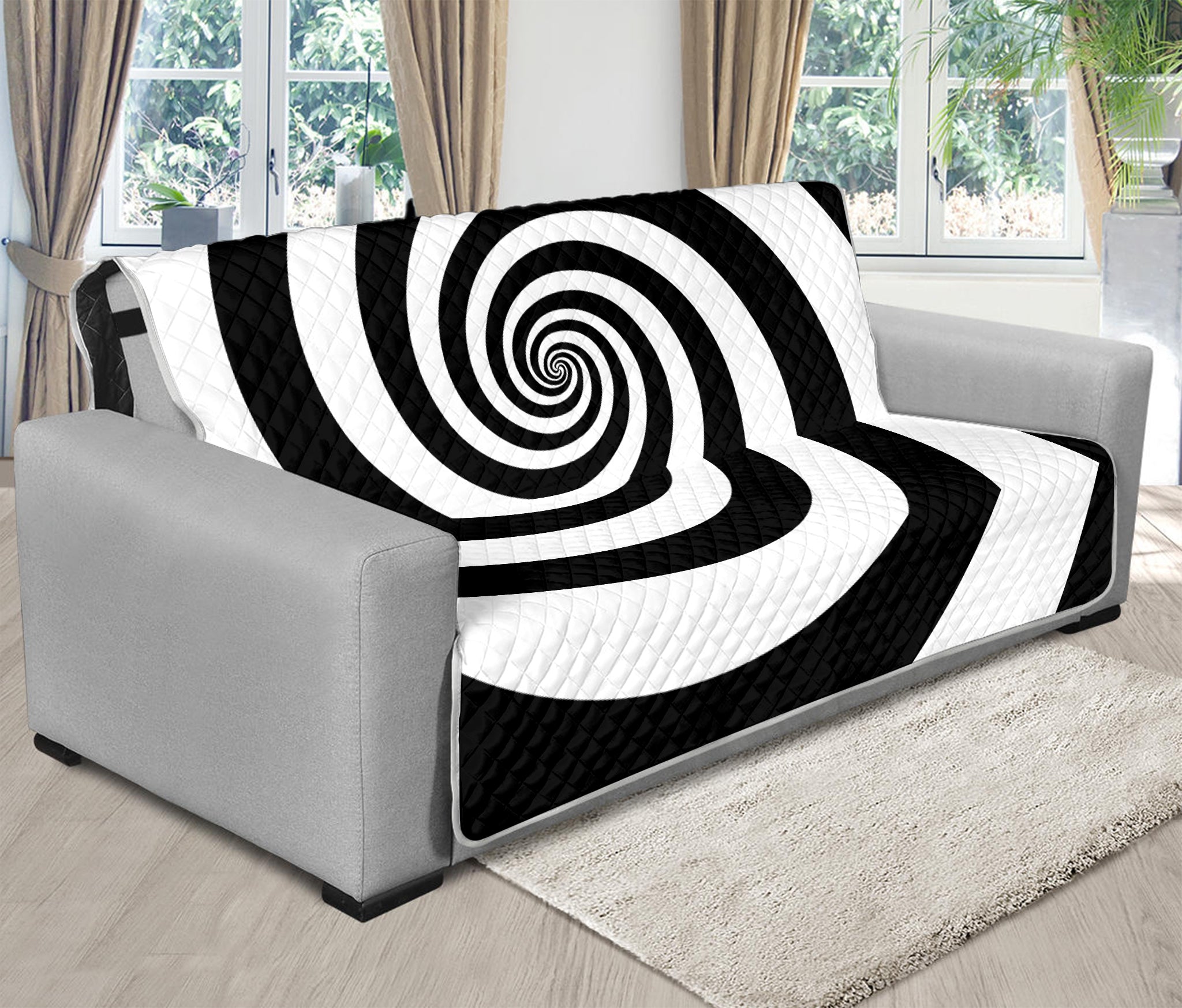 Black And White Spiral Illusion Print Futon Protector