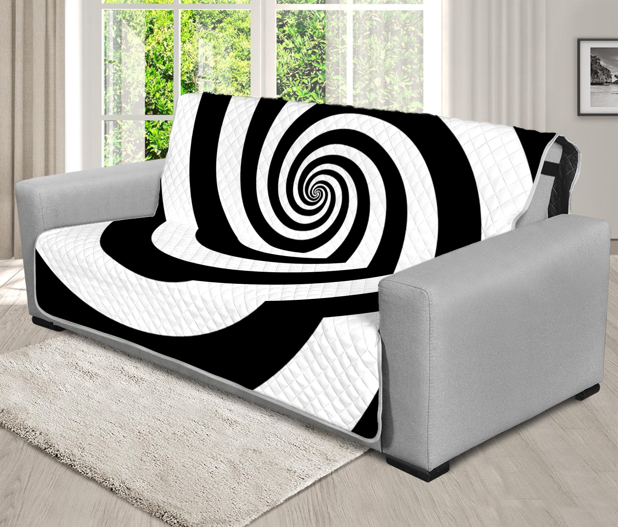 Black And White Spiral Illusion Print Futon Protector