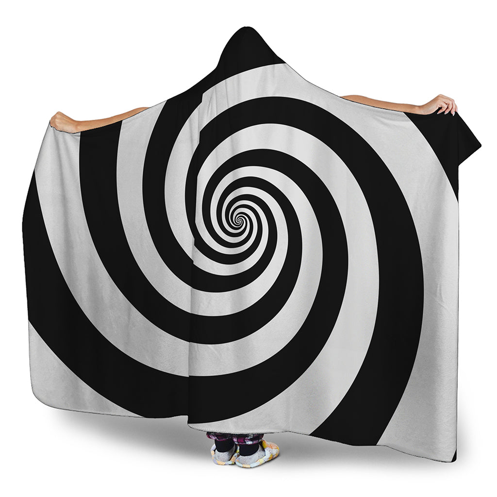 Black And White Spiral Illusion Print Hooded Blanket