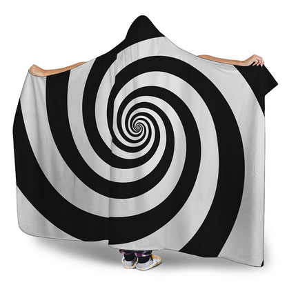 Black And White Spiral Illusion Print Hooded Blanket