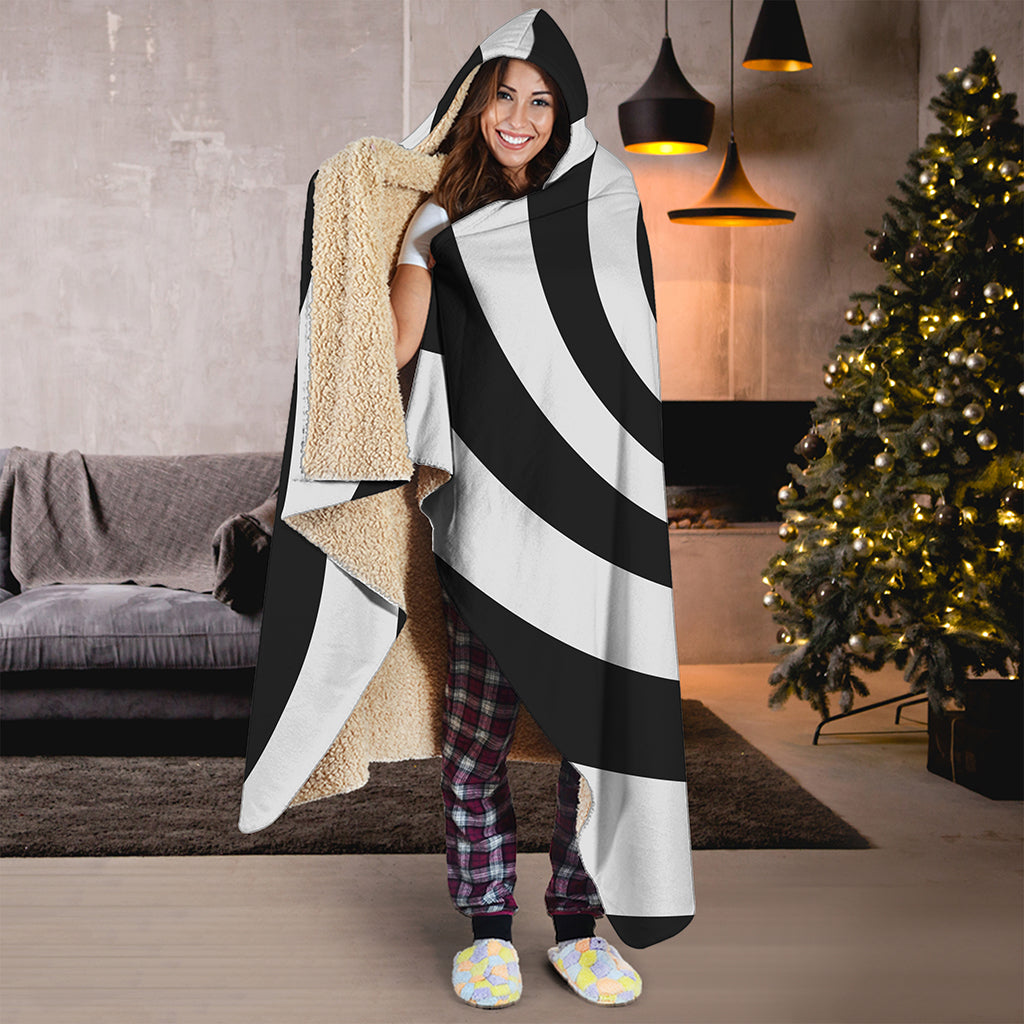 Black And White Spiral Illusion Print Hooded Blanket