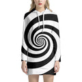 Black And White Spiral Illusion Print Pullover Hoodie Dress