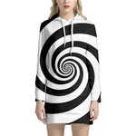 Black And White Spiral Illusion Print Hoodie Dress